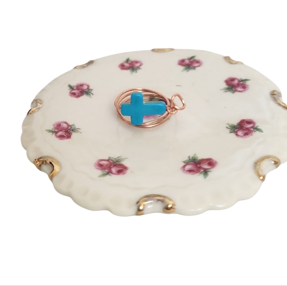 Turquoise Cross Copper Wire Ring - Picture 2 of 2